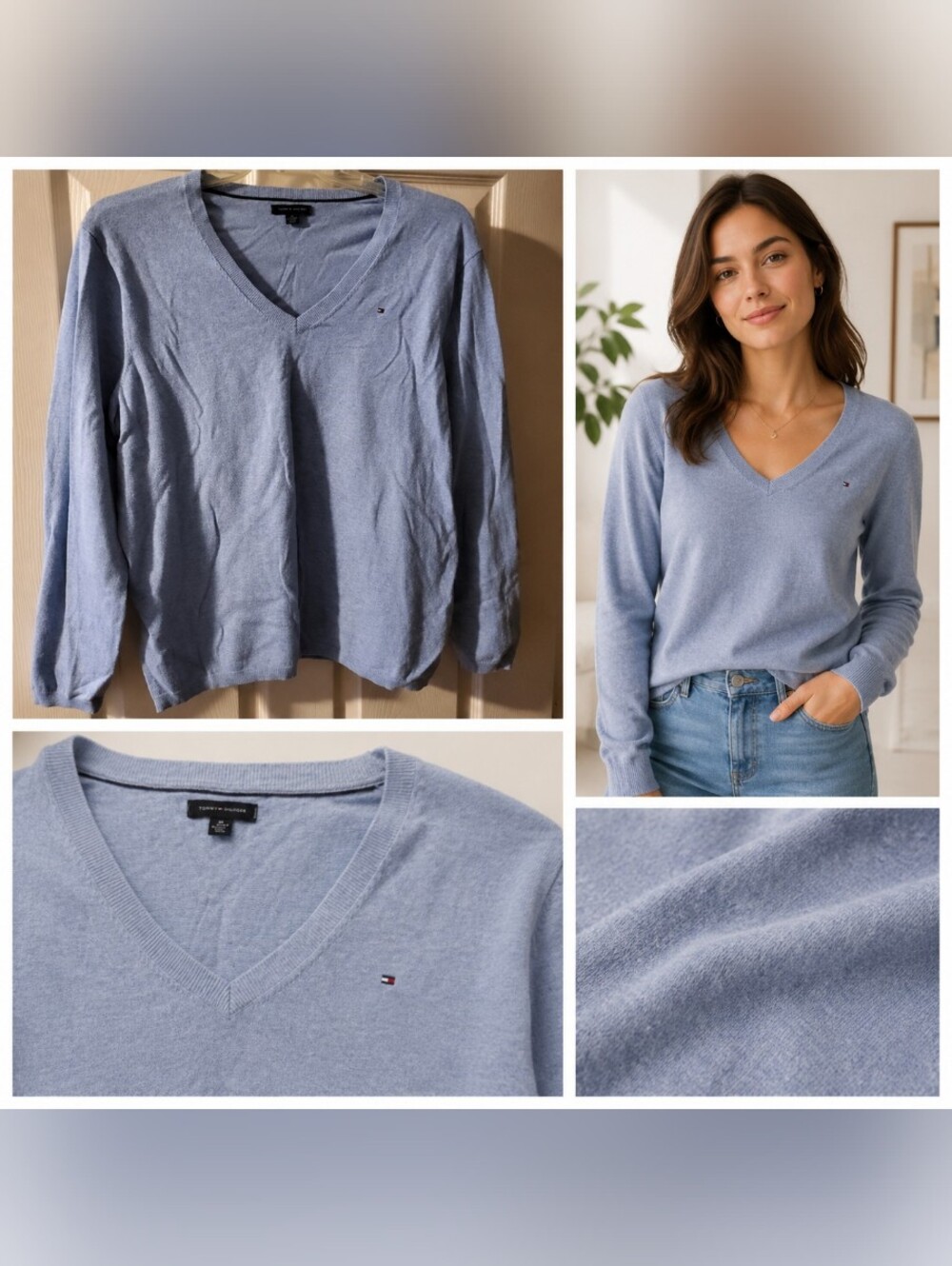 Tommy Hilfiger Light Blue V Neck Sweater Size XXL.